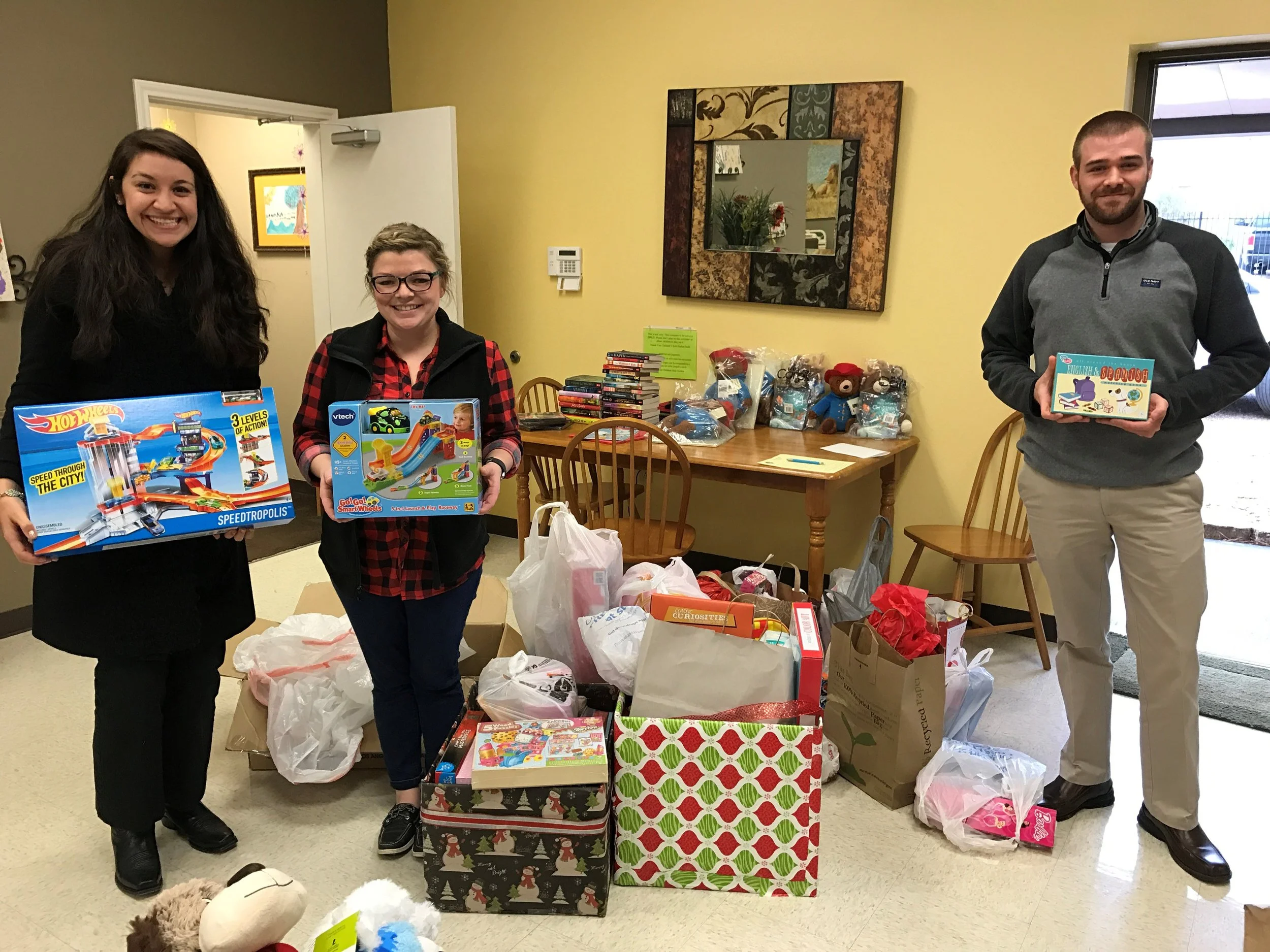 Dropping off the toys at Safe Harbor